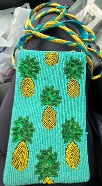 Bamboo Trading Co Hand-Beaded Pineapple Party Crossbody Phone Bag FREE SHIPPING